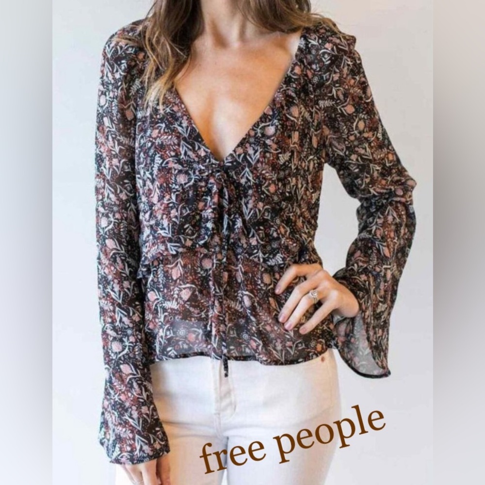 Free People uptown Bell Fluted Sleeve Top
